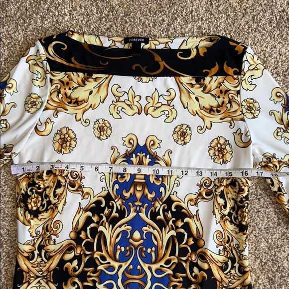 Forever Sheath Dress White Gold Blue Bateau Neckline Dolman Sleeves Women's - Picture 8 of 10